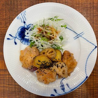 鶏肉とさつまいもれんこんの甘辛炒め